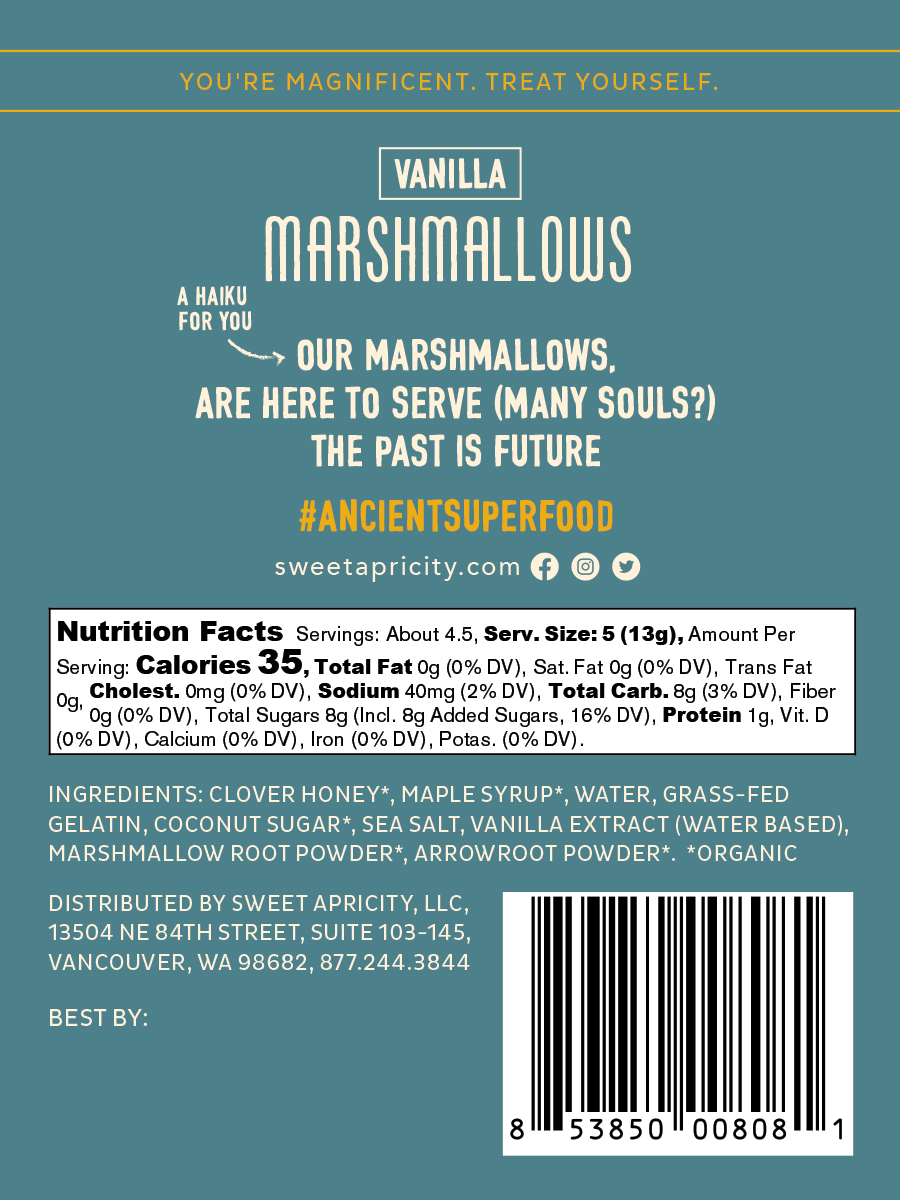 Grass Fed Gelatin Vanilla Marshmallows 2 oz Single Pack (AIP/Paleo)