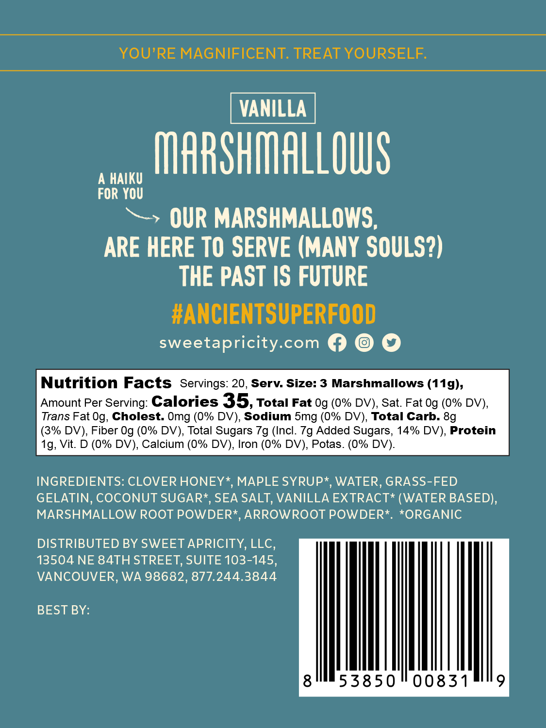 8 oz Grass Fed Gelatin Vanilla Marshmallows (AIP/Paleo)